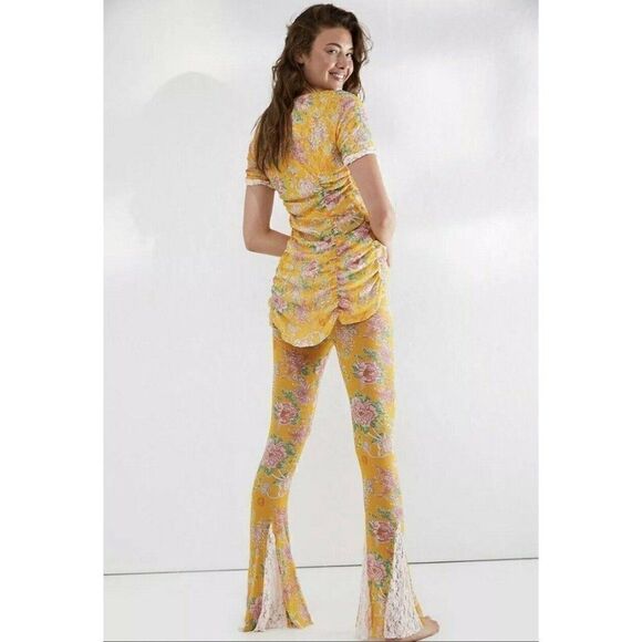 NWT FREE PEOPLE X HOT AS HELL Sz M HAH ALL TIED UP SET FLARE PANT & TOP MARIGOLD - Picture 2 of 5